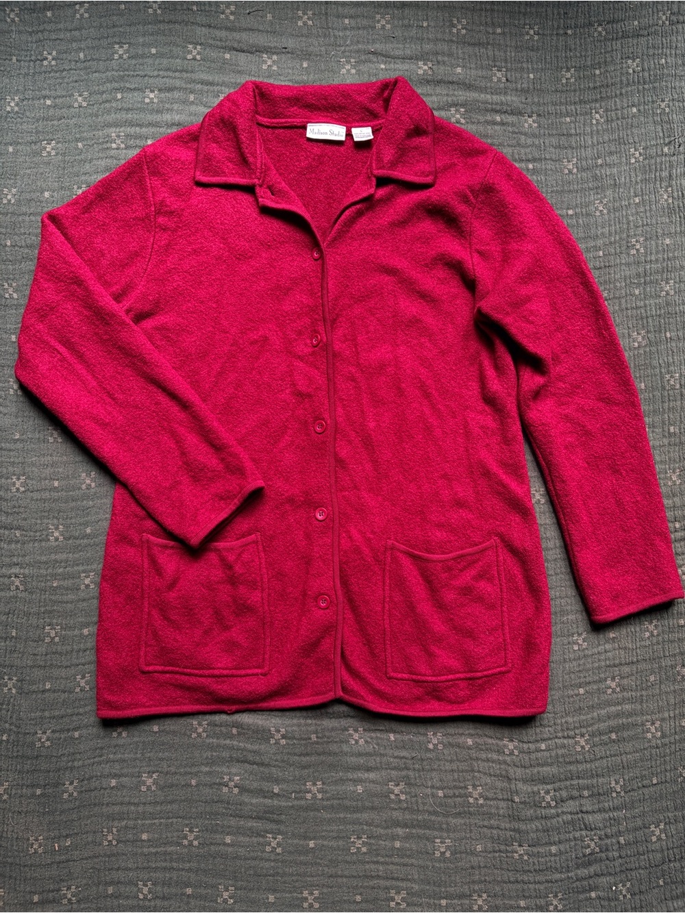 Madison Studio Dark Red Button-Front Knit Cardigan